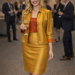 Dana Buchman raw silk skirt lined gold size 4